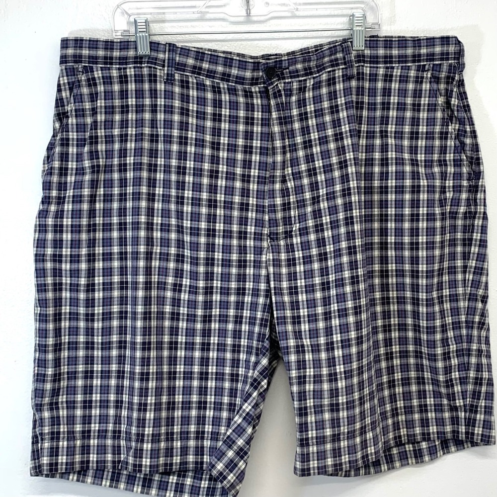 Jos A Bank Blue Plaid 100% Cotton Chino Shorts Men 44W Casual Resort Preppy